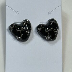 Black and Silver Heart Stud Earrings